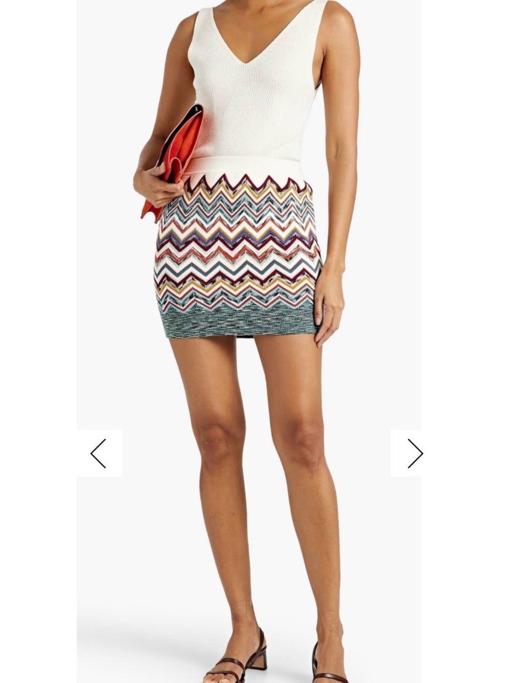 Missoni Multicolor Chevron Knit Mini Skirt - White/Green/Red